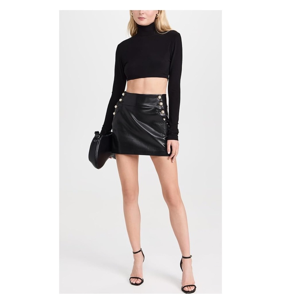 New ALICE + OLIVIA Donald High-Waisted Faux Vegan Leather Embellished Mini Skirt - Picture 11 of 16